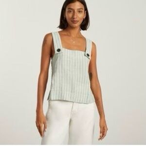 Everlane Linen Apron Tank Top Size 8 Light Green Pin Striped Criss Cross Back
